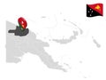 Location East Sepik Province on map Papua New Guinea. 3d location sign similar to the flag of East Sepik Province. Quality map