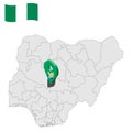 Location Federal Capital Territory on map Nigeria. 3d Federal Capital Territory location sign. Flag of Nigeria. Royalty Free Stock Photo