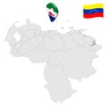 Location Federal Dependencies of Venezuela on map Venezuela. 3d location sign similar to the flag of Federal Dependencies.