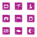 Location finish icons set, grunge style Royalty Free Stock Photo