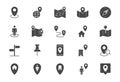 Location flat icons. Vector illustration include icon - gps, paper map, globe, information sign, compass, smartphone Royalty Free Stock Photo