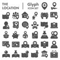 Location glyph icon set, navigation symbols collection, vector sketches, logo illustrations, direction signs solid