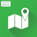 Location gps icon. Business concept map with pin pictogram. Vector illustration on green background with long shadow. Royalty Free Stock Photo