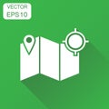 Location gps icon. Business concept map with pin pictogram. Vector illustration on green background with long shadow. Royalty Free Stock Photo