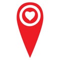 Location heart in map. Travel mark. Logo on pin