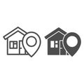 Location of house line and solid icon, Navigation concept, home pointer sign on white background, location pointer with