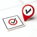 Location Icon with Check Mark Isolated on White Royalty Free Stock Photo