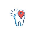 Location icon dental care stomatology. Location pin icon of the dental clinic on the map. Vector illustration