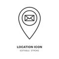 Location icon with envelope, Navigation line icon. Editable stroke Vector illustration