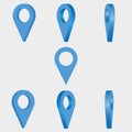 Location icon. Set of blue 3d mapping pins. Vector.