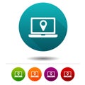 Location icons. Laptop signs. Shopping symbol. Circle web buttons