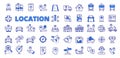 Location icons in line design blue. Map, destination, place, navigation, point, GPS, distance, destination, navigation
