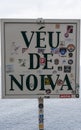 Location information plaque, VEU DE NOIVA in Madeira Island on a cloudy winter day.