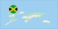 Location of Jamaica on the world map, marked with Jamaica flag pin Royalty Free Stock Photo