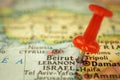 Location Lebanon and Beirut, travel map with push pin point marker close-up, Asia journey concept Royalty Free Stock Photo