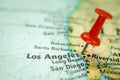 Location Los Angeles city in California, map with red push pin pointing close-up, USA, United States of America Royalty Free Stock Photo