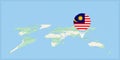 Location of Malaysia on the world map, marked with Malaysia flag pin Royalty Free Stock Photo