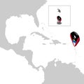 Location Map Antigua and Barbuda on map Central America. 3d Antigua and Barbuda flag map marker location pin. High quality map An