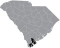 Location map of the Beaufort County of South Carolina, USA