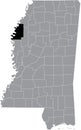 Location map of the Bolivar County of Mississippi, USA