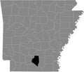 Location map of the Calhoun county of Arkansas, USA