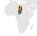 Location Map of Chad on map Africa. 3d Republic of Chad flag map marker location pin. High quality map of Chad.