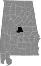 Location map of the Chilton county of Alabama, USA