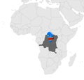 Location Map Democratic Republic of the Congo on map Africa. 3d Democratic Republic of the Congo flag map marker location pin. Royalty Free Stock Photo