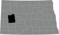 Location map of the Dunn County of North Dakota, USA