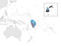 Location Map of Fiji on map Oceania and Australia. 3d Republic of Fiji flag map marker location pin. High quality map of Fiji.