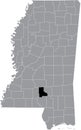 Location map of the Jefferson Davis County of Mississippi, USA
