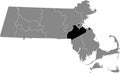 Location map of the Norfolk County of Massachusetts, USA Royalty Free Stock Photo