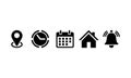 Location, Map pin, Address, date, time, Place, contact, Calendar, Notification bell set web icons vector illustration