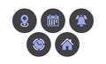 Location, Map pin, Address, date, time, Place, contact, Calendar, Notification bell set web icons vector illustration