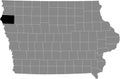 Location map of the Plymouth County of Iowa, USA