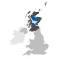 Location Map of Scotland on map United kingdom of Great Britain. 3d Scotland flag map marker location pin. High quality map of Gre