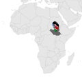 Location Map of  Southern Sudan on map Africa. 3d Republic of South Sudan flag map marker location pin. High quality map of  South Royalty Free Stock Photo