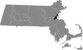 Location map of the Suffolk County of Massachusetts, USA Royalty Free Stock Photo