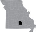 Location map of the Texas County of Missouri, USA