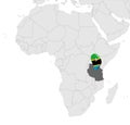 Location Map United Republic of Tanzania on map Africa. 3d Tanzania flag map marker location pin. High quality map of Tanzania Royalty Free Stock Photo