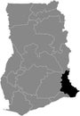 Location map of the Volta region of Ghana