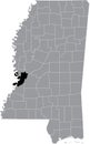 Location map of the Warren County of Mississippi, USA