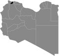 Location map of the Zawiya district of Libya