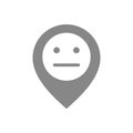 Location mark with neutral face gray icon. Customer unsatisfaction, rating symbol. Royalty Free Stock Photo