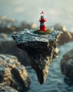 Location marker on a floating island, miniature lighthouse guide, digital map for explorers , clean sharp focus Royalty Free Stock Photo