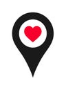 Location marker map pin pointer with heart icon