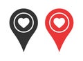 Location marker map pin pointer with heart icon