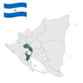 Location of Masaya Department on map Nicaragua . 3d location sign similar to the flag of Masaya. Quality map with provinces of