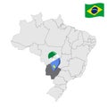 Location of Mato Grosso do Sul on map Brazil. 3d Mato Grosso do Sul location sign similar to the flag of Piaui. Quality map with