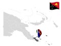 Location Milne Bay Province on map Papua New Guinea. 3d location sign similar to the flag of Milne Bay Province. Quality map w